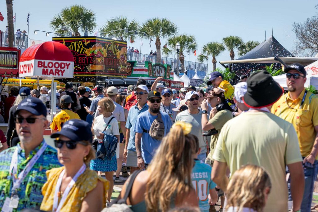 Fans gather around food vendors at the Firestone Grand Prix of St Petersburg