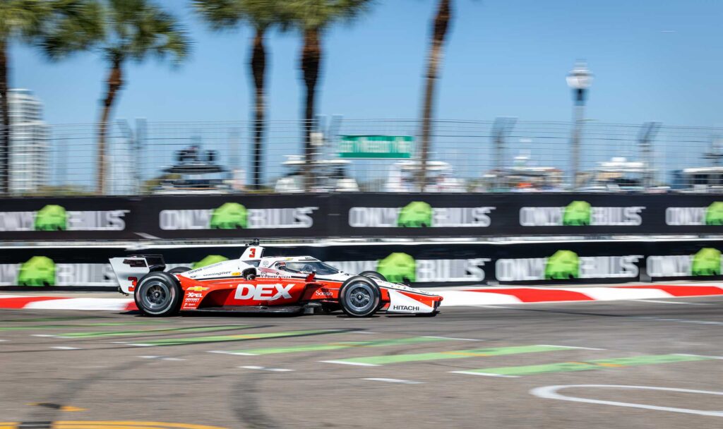 Scott McLaughlin driving the No. 3 Team Penske Chevrolet during the 2026 Firestone Grand Prix of St. Petersburg street race