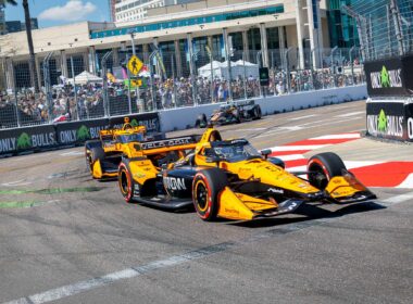 Arrow McLaren IndyCar racing through a corner during the 2026 Firestone Grand Prix of St. Petersburg street race